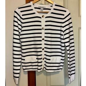 Nine West Striped Navy Blue and White Cardigan